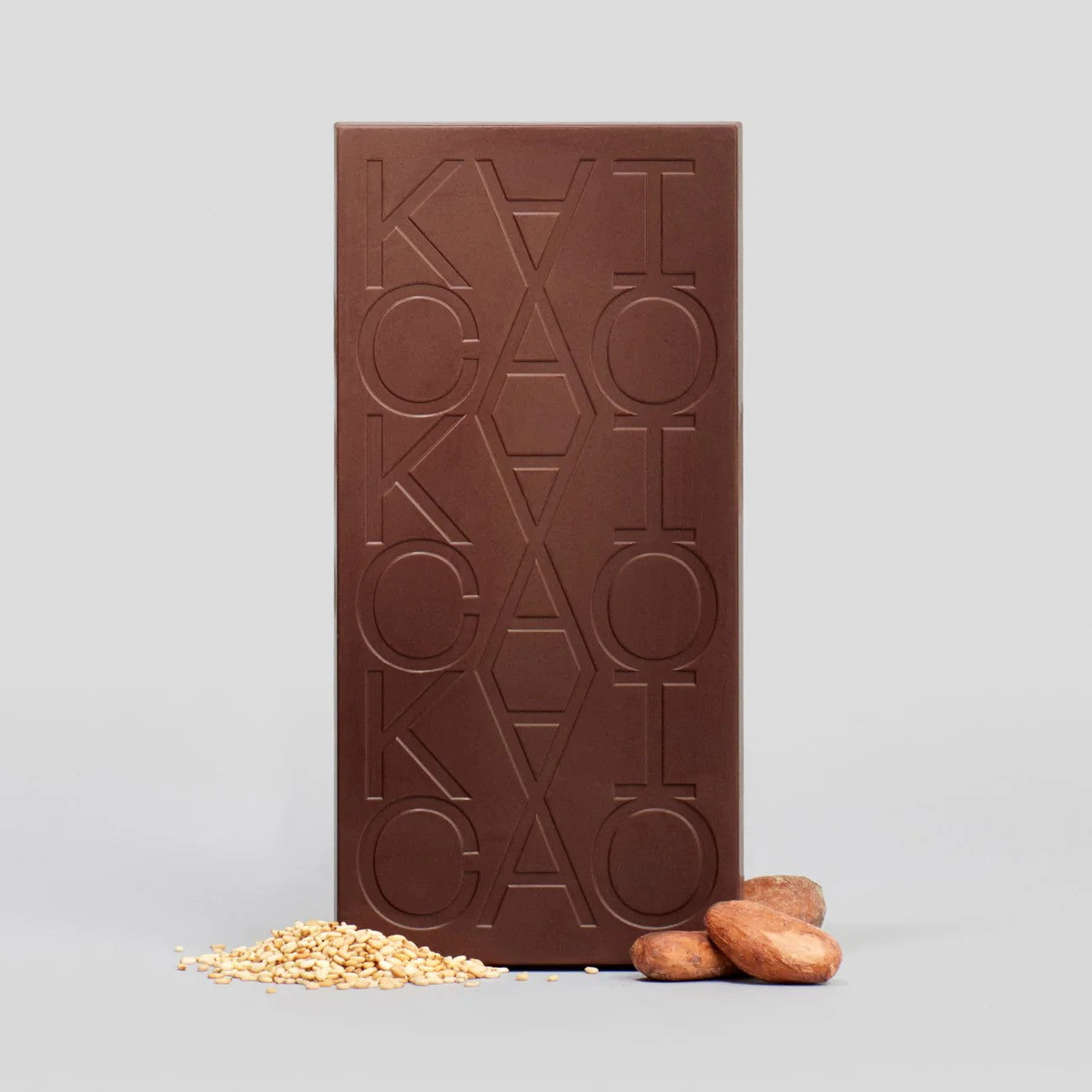 60% Dark Chocolate with Tahini and Roasted Sesame, sweetened with dates