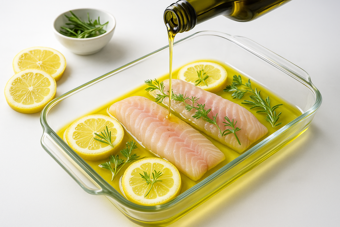 Fish marinade with olive oil