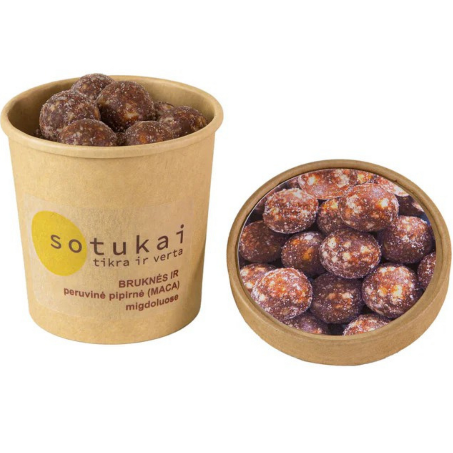 Energy balls: Lingonberries and Peruvian pepper (maca) in almonds.