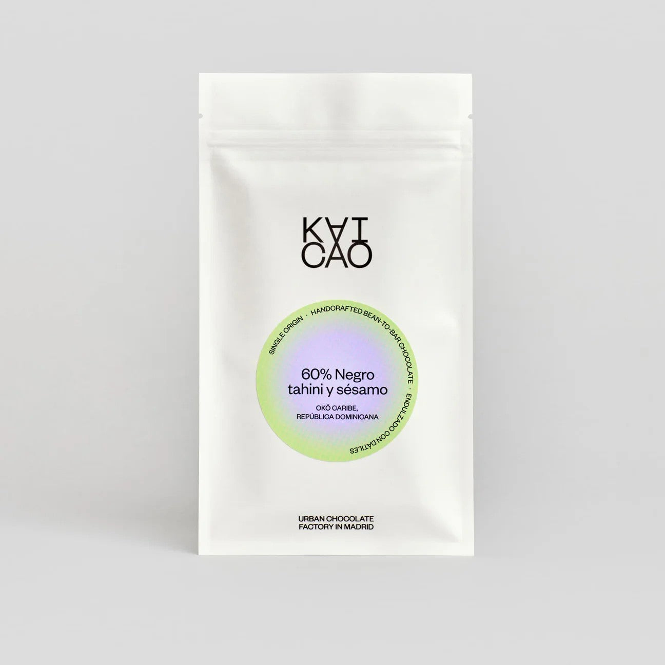 60% Dark Chocolate with Tahini and Roasted Sesame, sweetened with dates