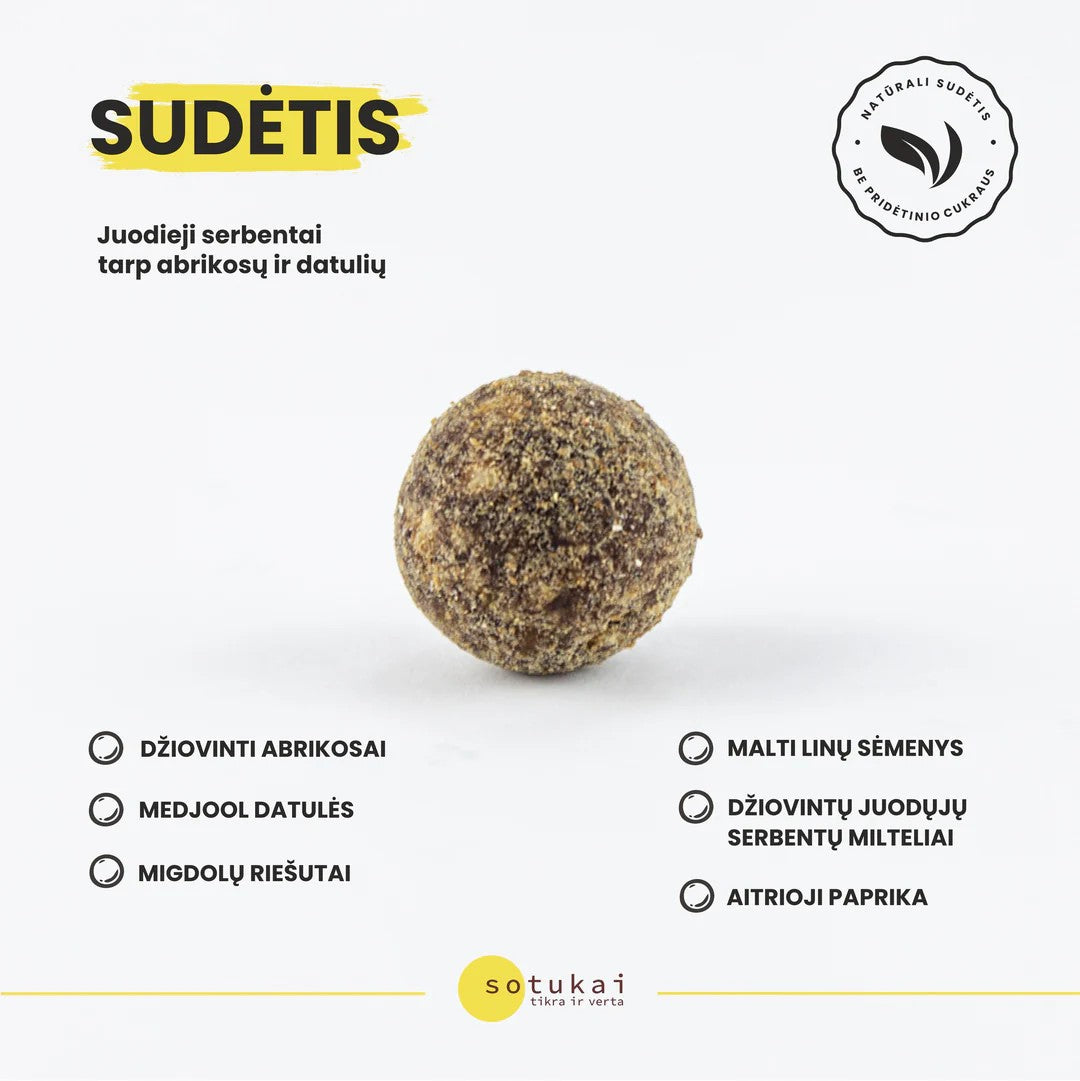 Energy balls: Blackcurrant in apricots and dates.