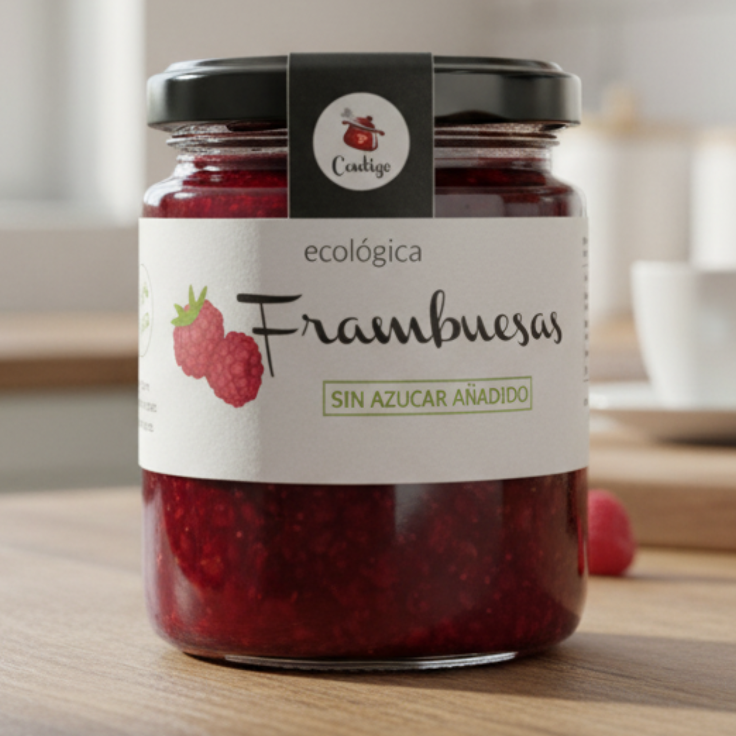 Organic Raspberry jam without added sugar nor sweeteners, 250g