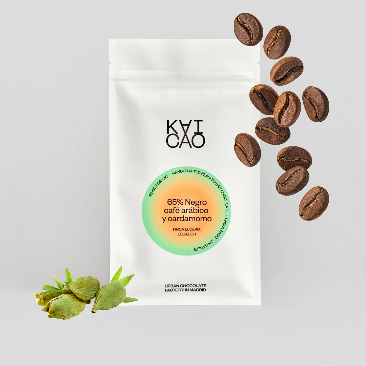 65% Dark Chocolate with Arabic Coffee and Cardamon, Sweetened With Dates