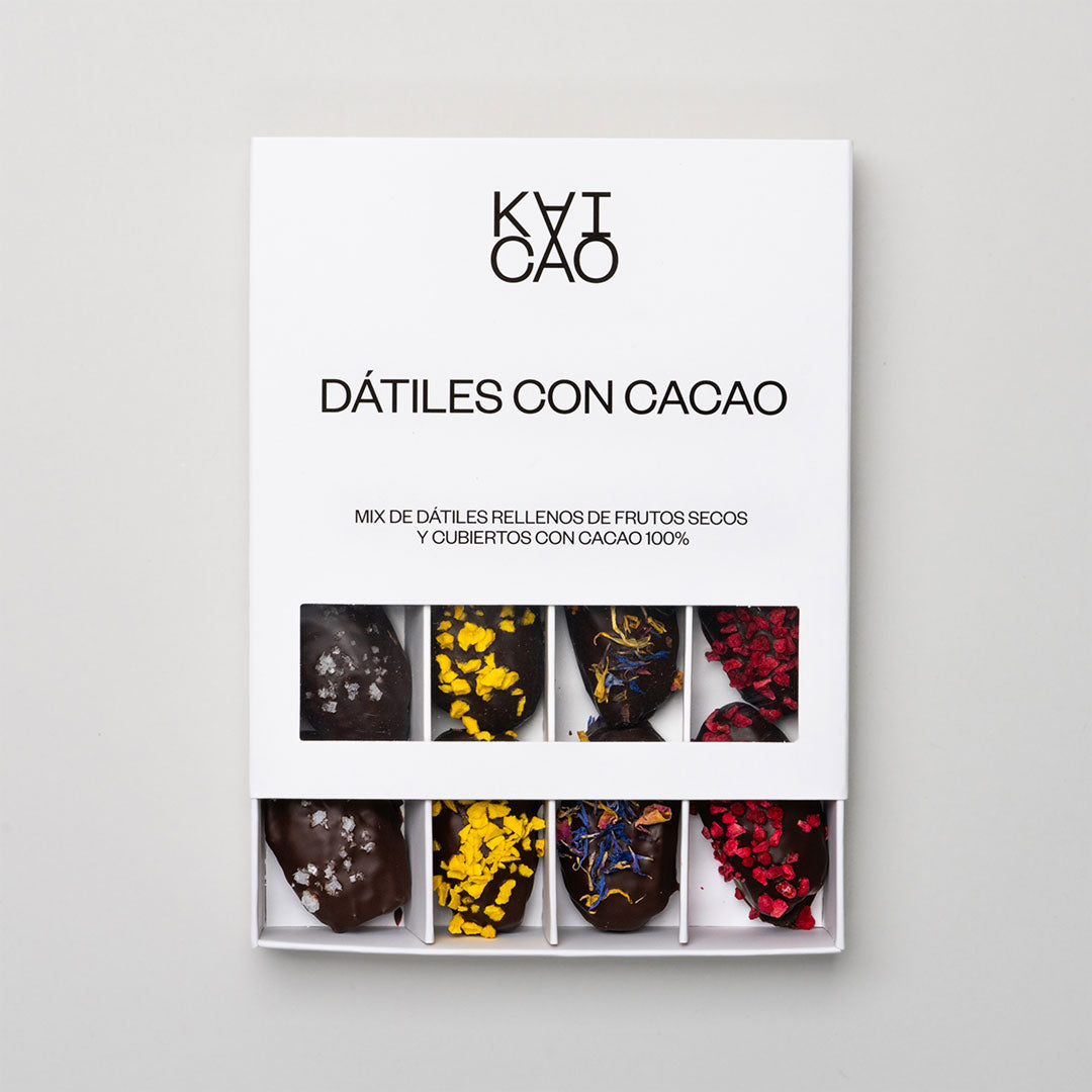 A pack of 12 medjool Dates filled with nuts covered with 100% cacao, 300g