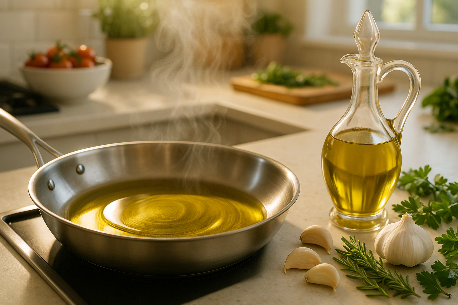 Cooking with olive oil in pan